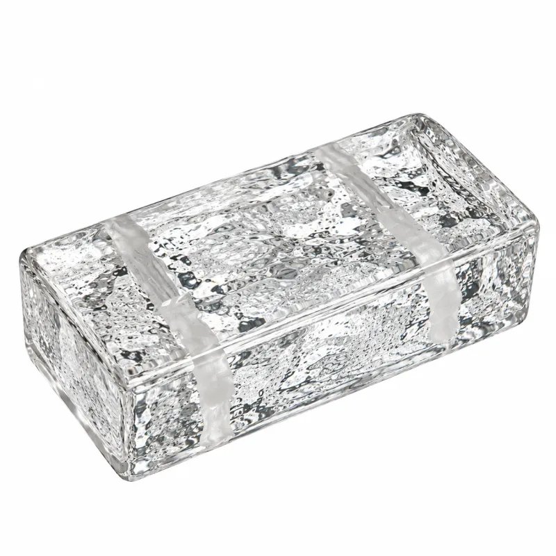 Clear Rock Glass Brick with integrated holes and textured transparent surface